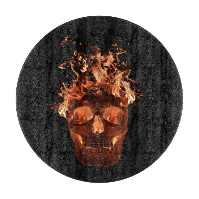 Orange Fire Skull Cutting Board (Front)