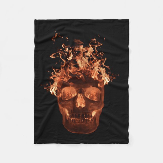 Orange Fire Skull Fleece Blanket (Front)