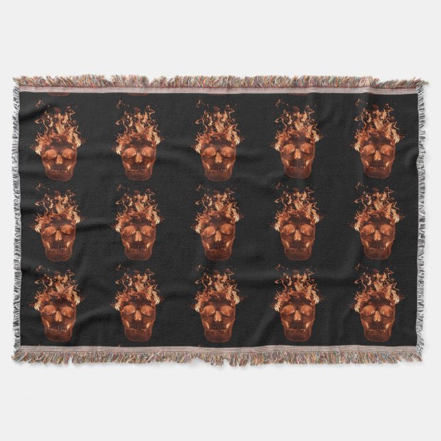 Orange Fire Skull Throw Blanket (Front)