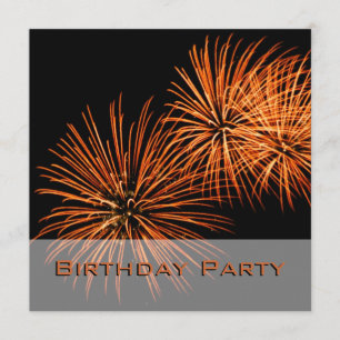 Orange Fireworks Birthday Party Invitation