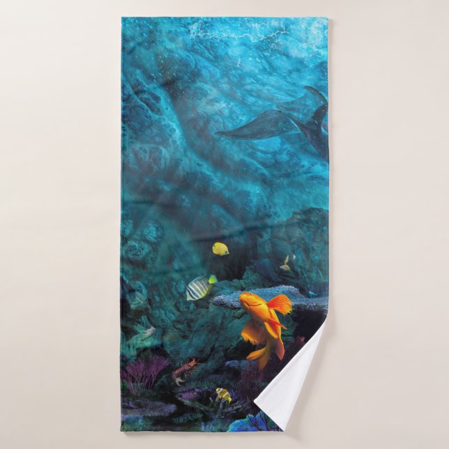 ORANGE FISH BLUE OCEAN BATH TOWEL (Bath Towel)