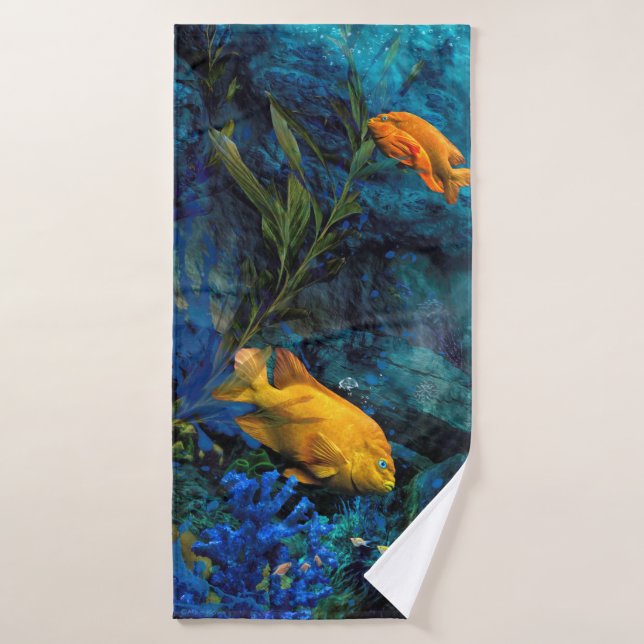 ORANGE FISH BLUE OCEAN BATH TOWEL (Bath Towel)