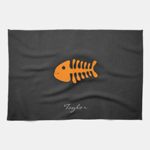 Orange Fish Bones Kitchen Towel