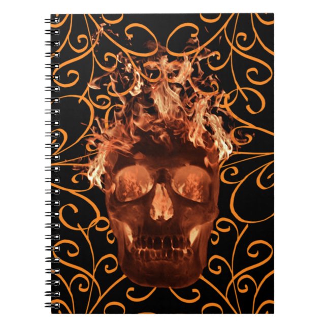 Orange Flame Skull Spiral Notebook (Front)