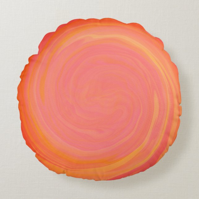 Orange Flame Swirl Round Pillow (Front)