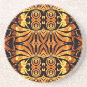orange flames Native totem pole tribal pattern Coaster