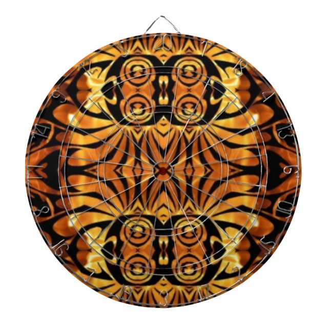 orange flames Native totem pole tribal pattern Dartboard (Front)