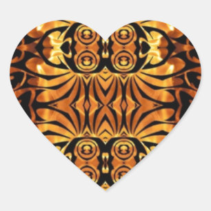 orange flames Native totem pole tribal pattern Heart Sticker