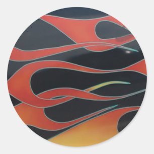 orange flames on black classic round sticker