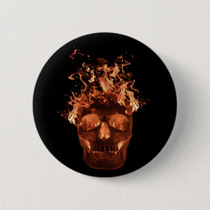 Orange Flaming Skull Button