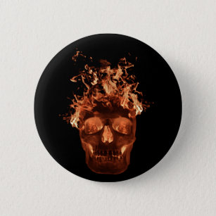 Orange Flaming Skull Button
