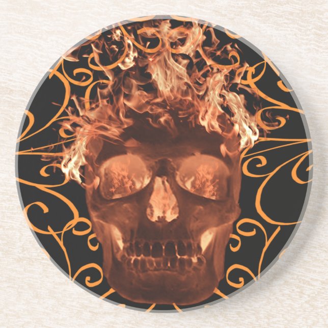 Orange Flaming Skull Coaster (Front)