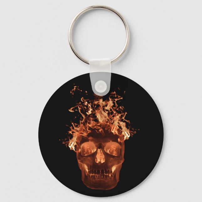 Orange Flaming Skull Key Chain (Front)