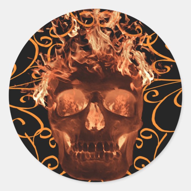 Orange Flaming Skull Stickers (Front)