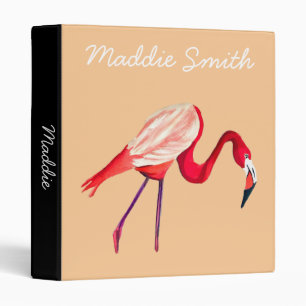 Orange flamingo watercolor bird art binder