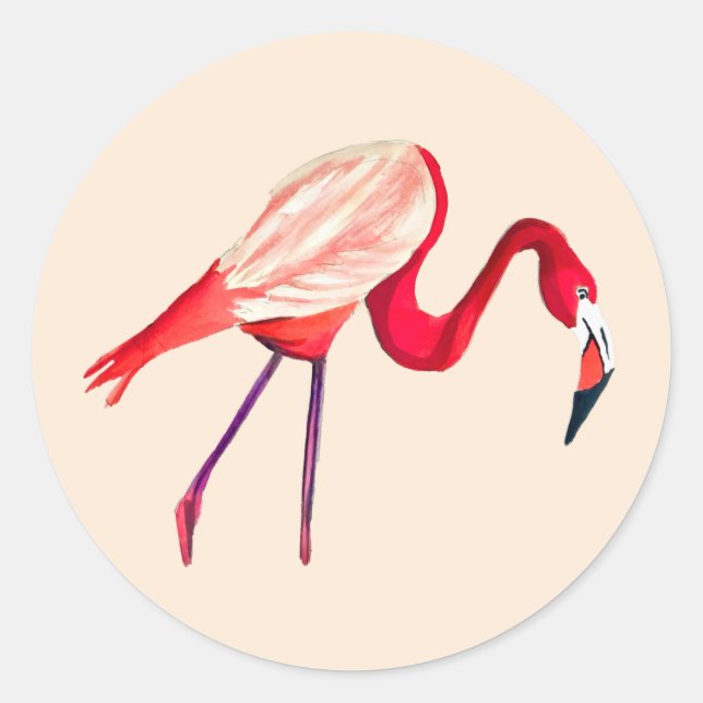 Orange flamingo watercolor bird art classic round sticker (Front)