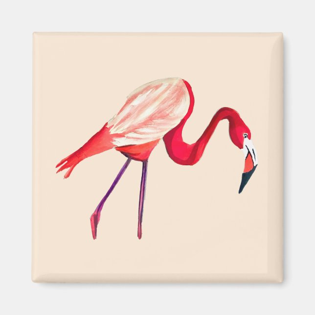 Orange flamingo watercolor bird art magnet (Front)