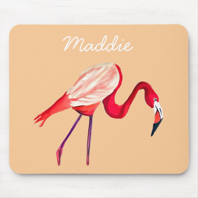 Orange flamingo watercolor bird art mouse pad (Front)