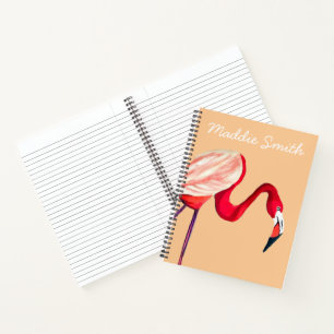 Orange flamingo watercolor bird art notebook