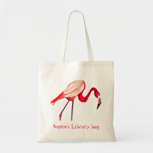 Orange flamingo watercolor bird art tote bag (Front)