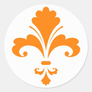 Orange Fleur de lis Classic Round Sticker