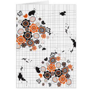 Orange Fleurs Chicks Grunge Ink Blots Doodles Kid