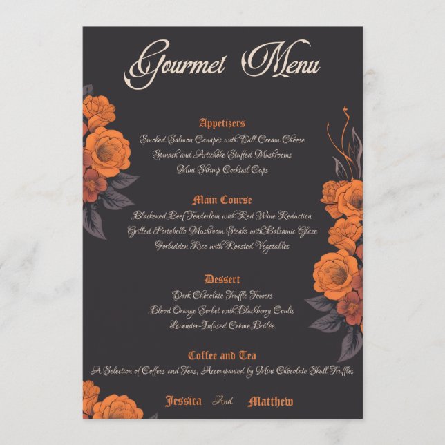 Orange fleurs élégant menu gourmet (Devant)