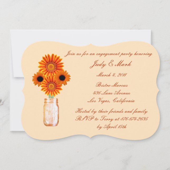 Orange Fleurs Mason Jar Invitation de la partie d' (Devant)