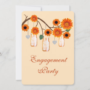 Orange Fleurs Mason Jars Engagement Invitation