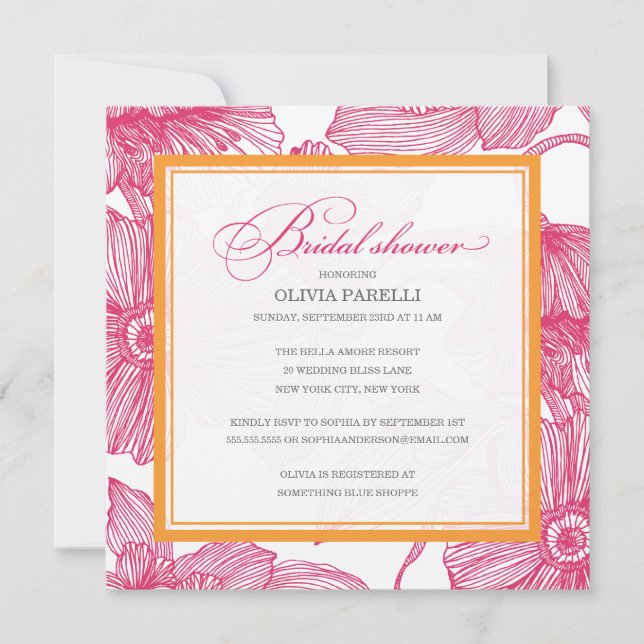 ORANGE + FLEURS ROSES| INVITATION FÊTE DE L'MARIÉE (Devant)