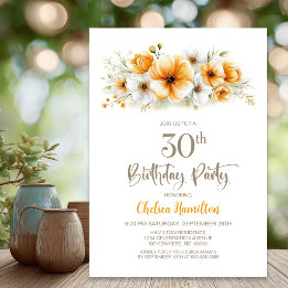 Orange Floral 30th Birthday Party Invitation