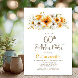Orange Floral 60th Birthday Party Invitation