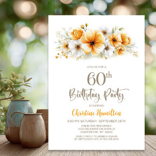 Orange Floral 60th Birthday Party Invitation