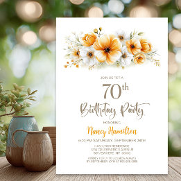 Orange Floral 70th Birthday Party Invitation