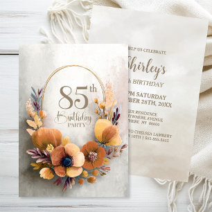 Orange Floral 85th Birthday Party Invitation