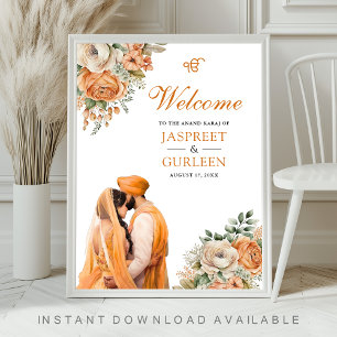 Orange Floral Anand Karaj Affiche de bienvenue Mar