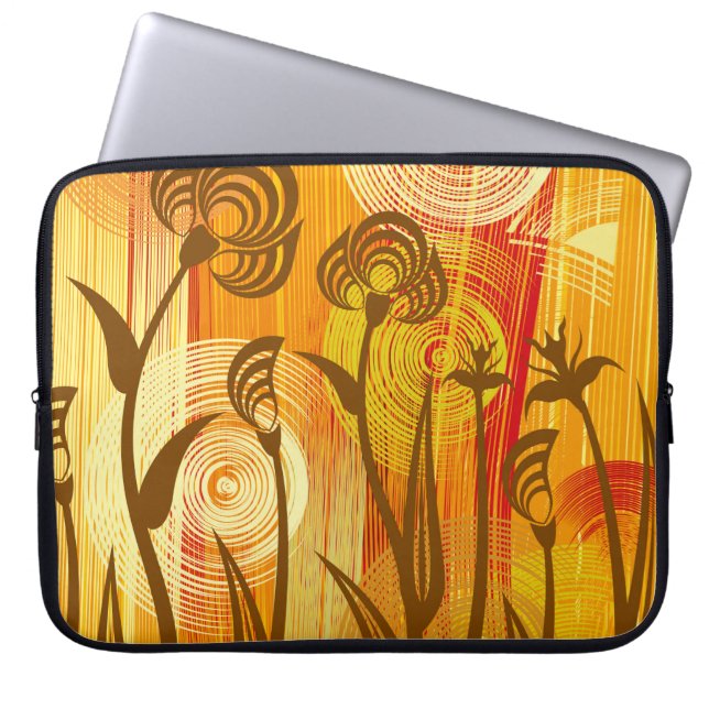 Orange floral background laptop sleeve (Front)