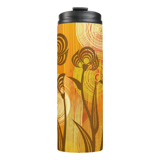 Orange floral background thermal tumbler (Front)