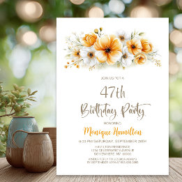 Orange Floral Birthday Party Invitation