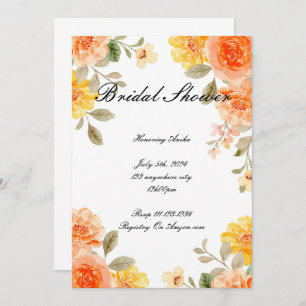 ORANGE FLORAL BOTANICAL BRIDAL SHOWER INVITATION