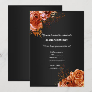 ORANGE FLORAL BOUQUET ELEGANT ALL OCCASION BLACK INVITATION