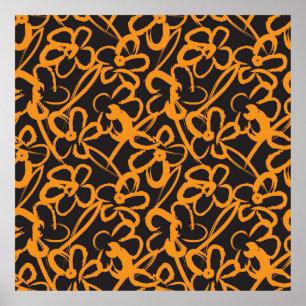 Orange Floral brush strokes seamless pattern backg Poster