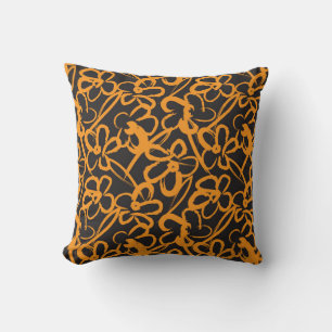 Orange Floral brush strokes seamless pattern backg Throw Pillow