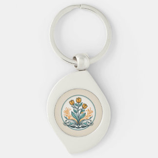 Orange Floral Button Keychain