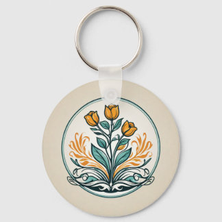 Orange Floral Button Keychain