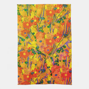 Orange Floral Cheerful  Kitchen Towel