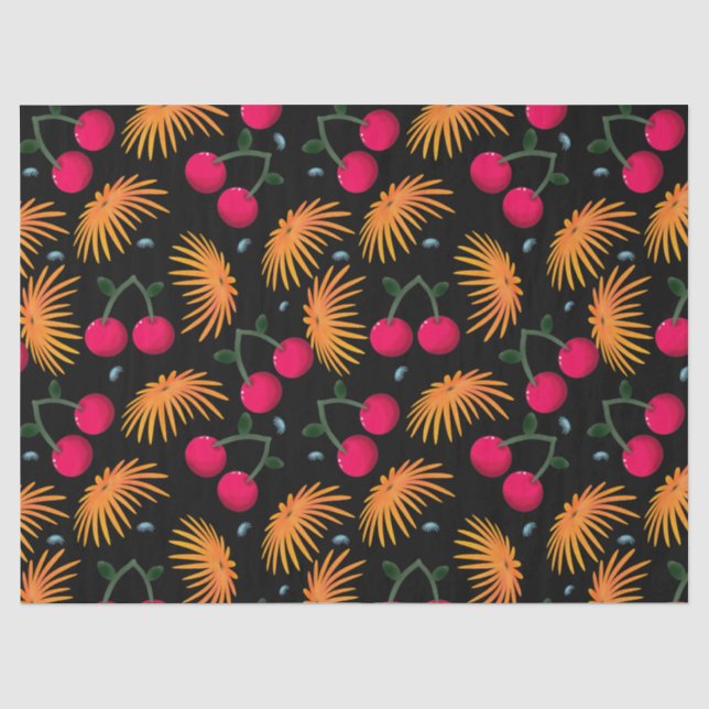 Orange Floral Cherry Pattern Tissue Paper (Front)