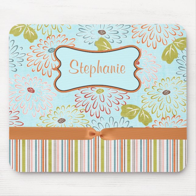 Orange Floral Customizable Monogram Mouse Pad (Front)