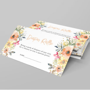 Orange Floral Diaper Raffle Baby Shower  Enclosure Card