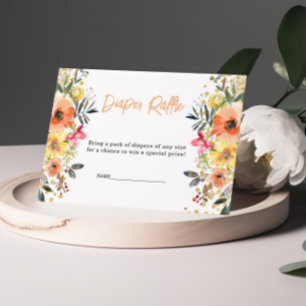 Orange Floral Diaper Raffle Baby Shower Enclosure Card
